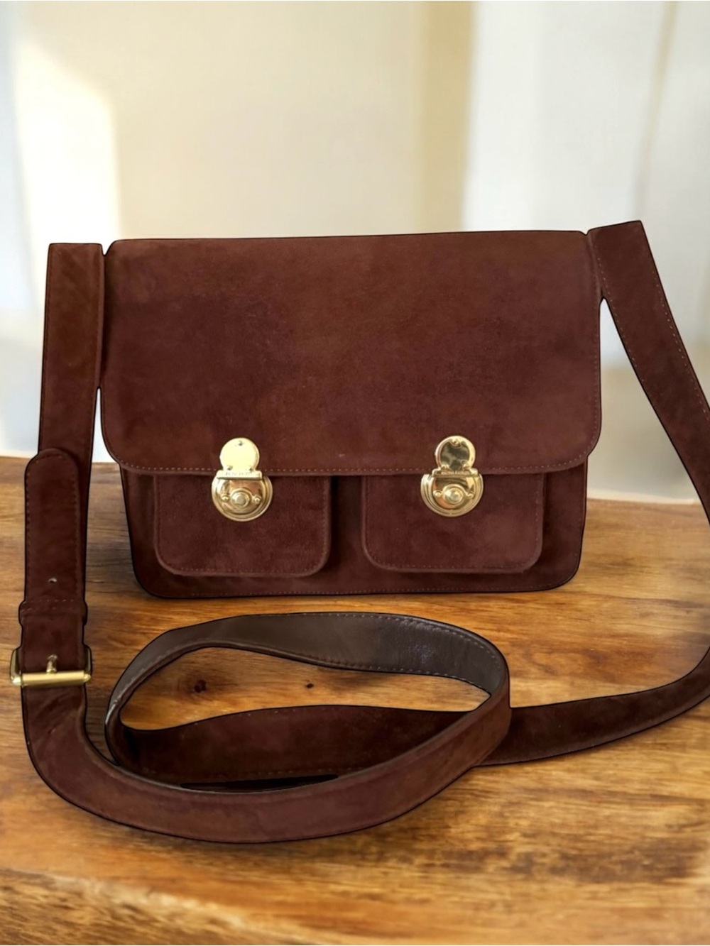 Ralph Lauren Collection Flap Shoulder Bag Brown Suede